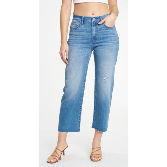 eunina Denim - Eunina Steph High Rise Wide Leg Ankle Crop Jeans Taw Fray Hem Size 30